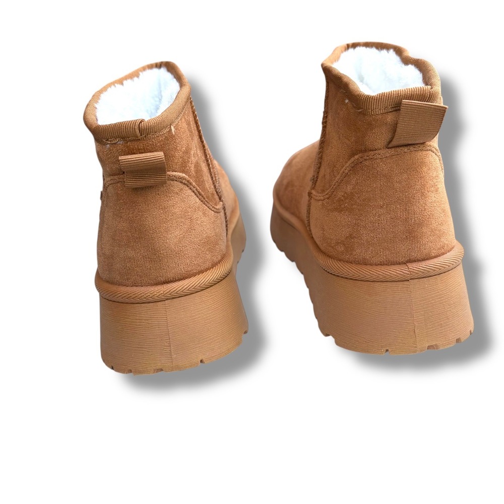 Womens Tan Suede Platform Boots Warm Faux Fur Lined Winter Sz 9.5/10 - Picture 8 of 11